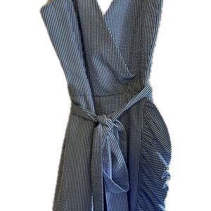 Just Madras Navy Striped Asymmetrical Dress Made in the USA